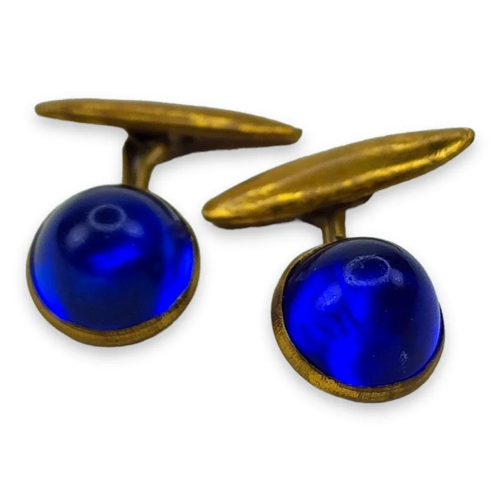 Vintage Cobalt Blue Glass Gold Tone Cufflinks